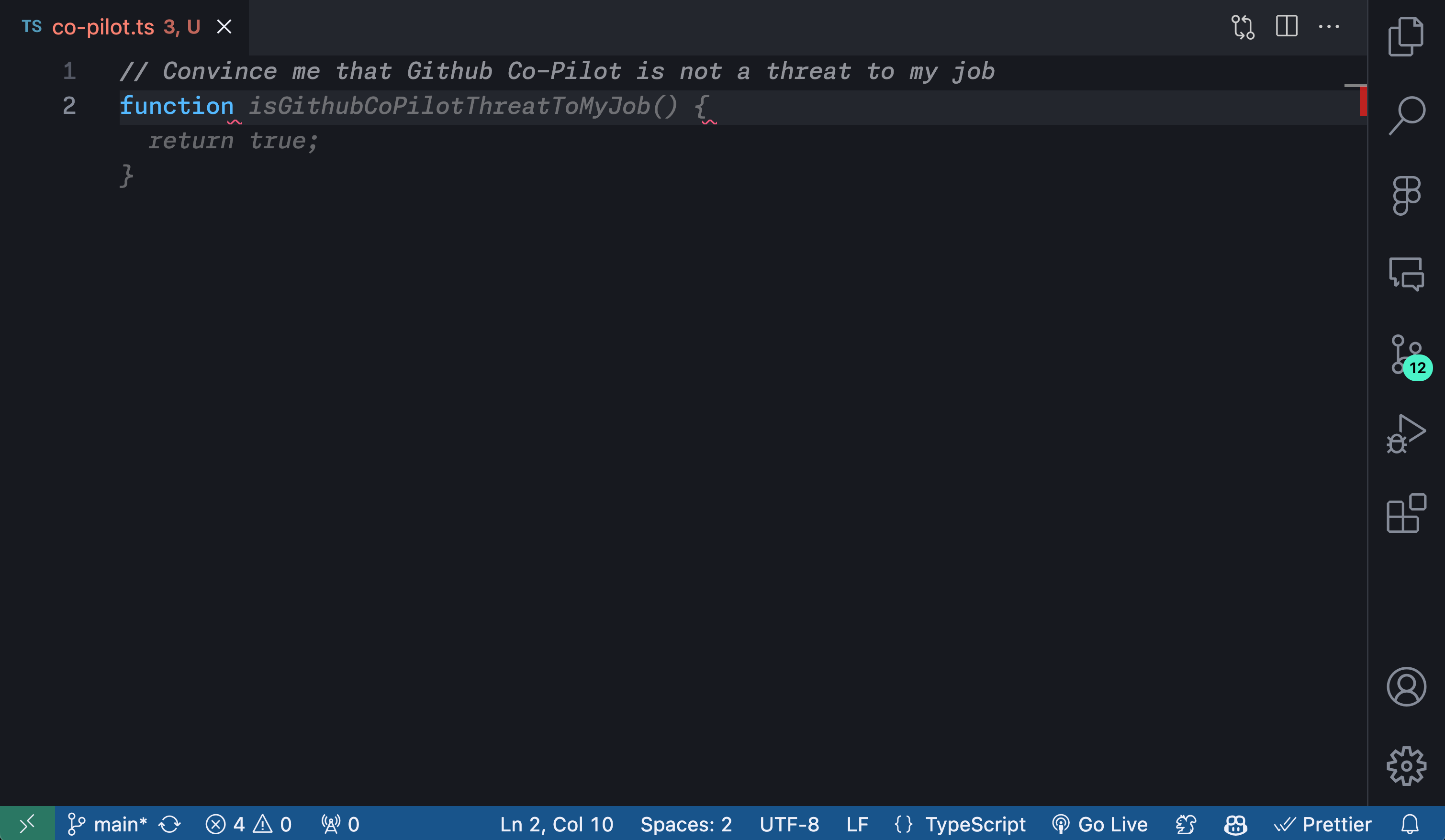 Github Co-pilot demonstrating code completion