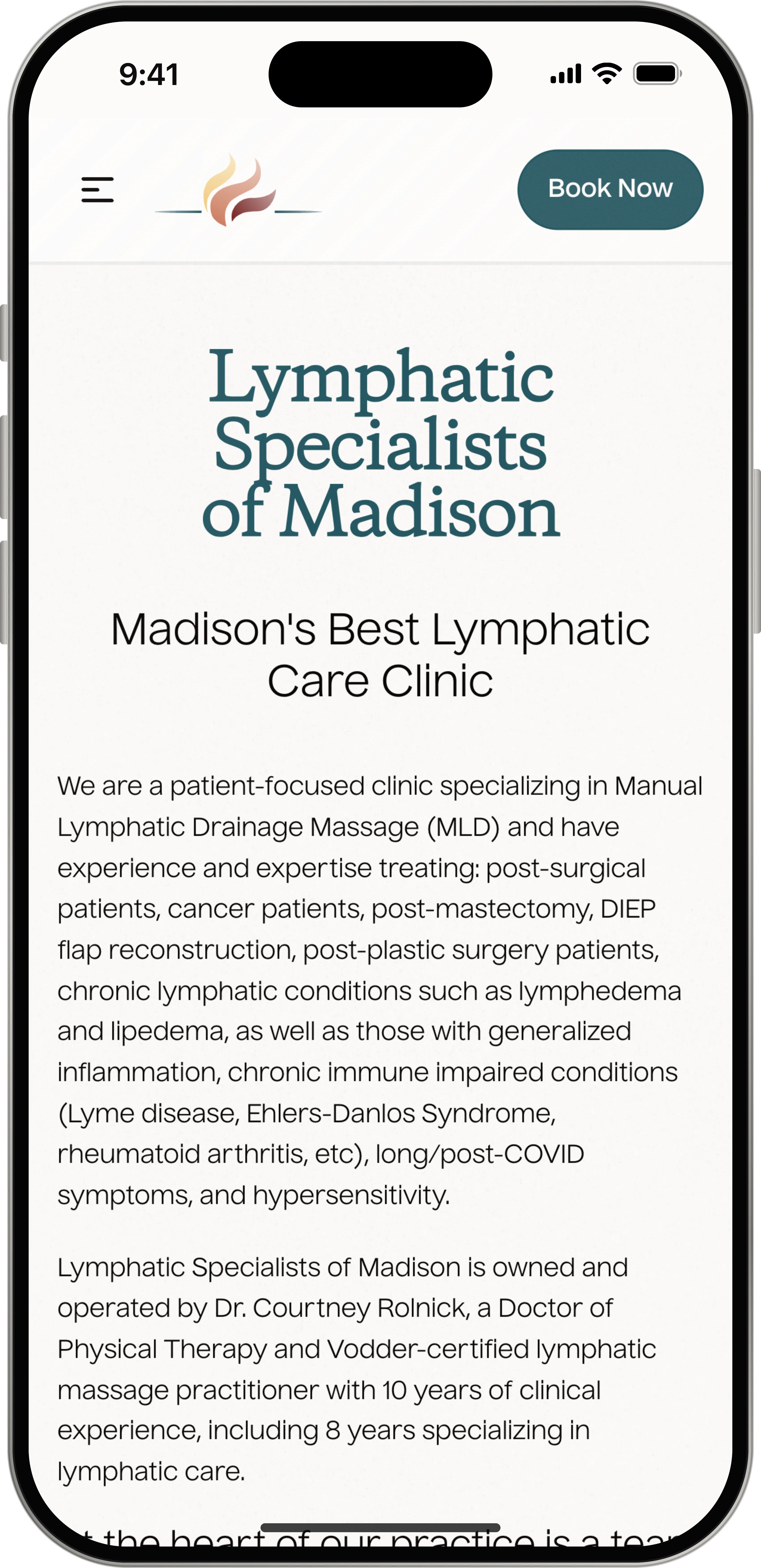 Lymphatic Specialists of Madison website on a mobile device