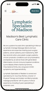 Lymphatic Specialists of Madison website on a phone
