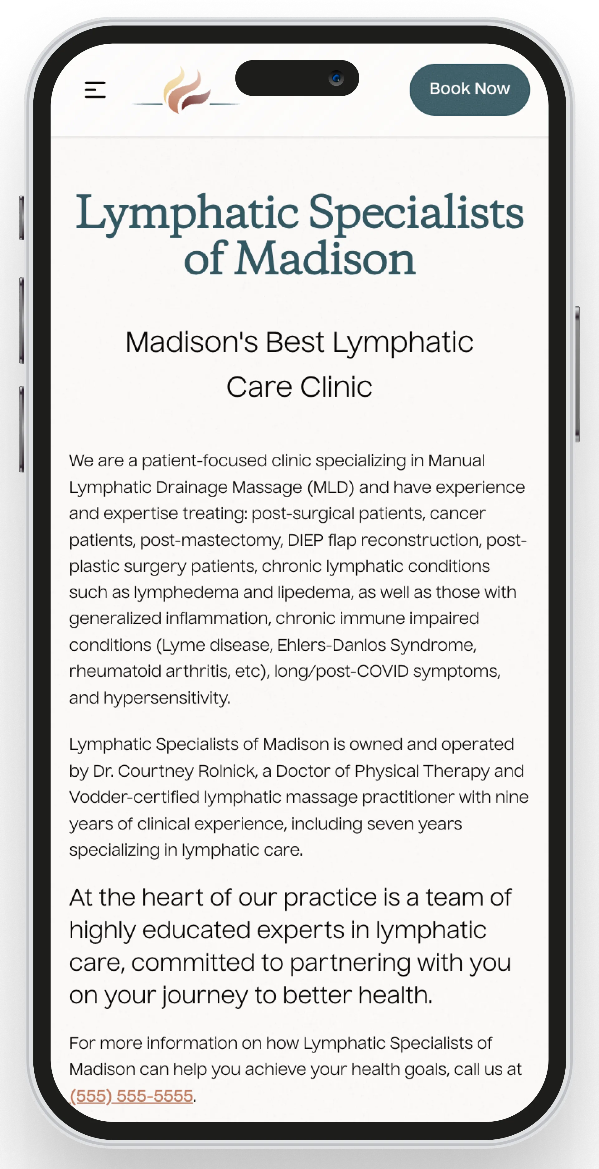 Lymphatic Specialists of Madison website on a mobile device