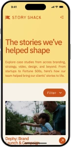 The Story Shack's Work page on a phone